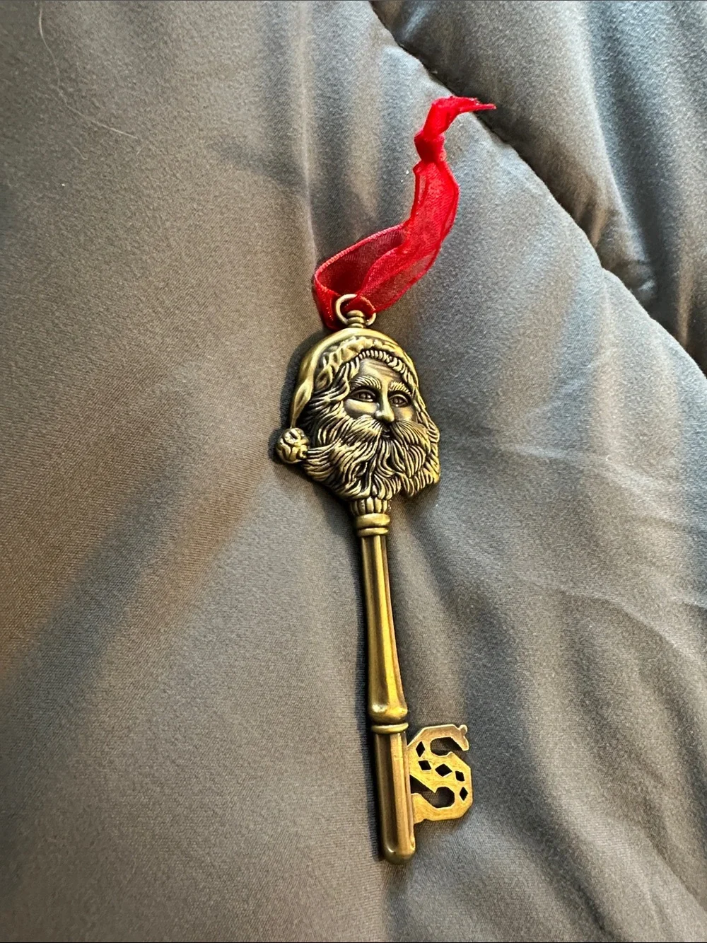 Hallmark Gold Santa Key Ornament with Red Ribbon